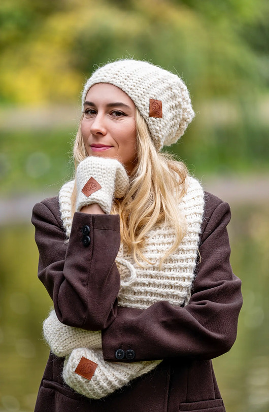 szale damskie Komin MERINO Beżowy Ecru