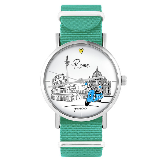zegarki damskie Zegarek - Rzym - turkusowy, nylonowy