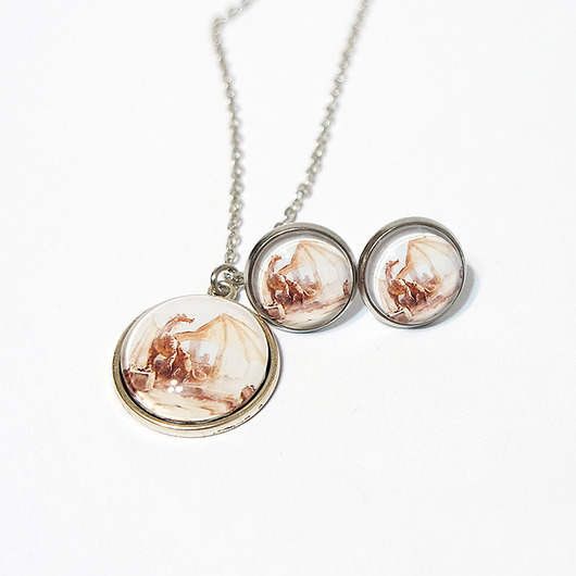 komplet biżuterii Naszyjnik i kolczyki  - Smok