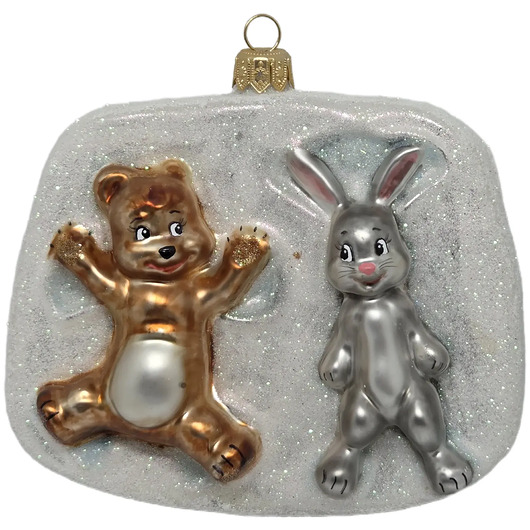 bombki Ręcznie malowana bombka szklana zwierzaki bawiące się w śniegu