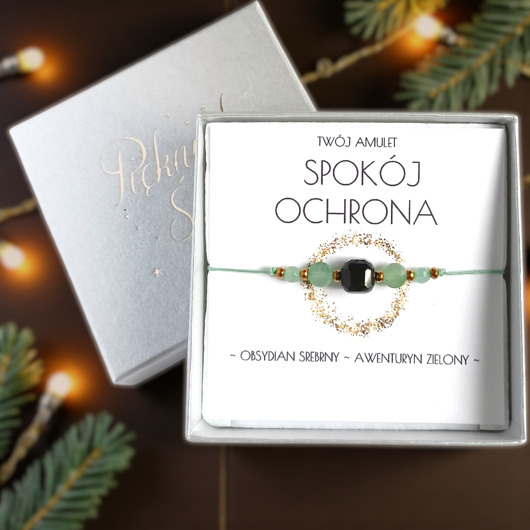 bransoletki z kamieni naturalnych Amulet - SPOKÓJ i OCHRONA - świąteczne pudełko - obsydian, awenturyn