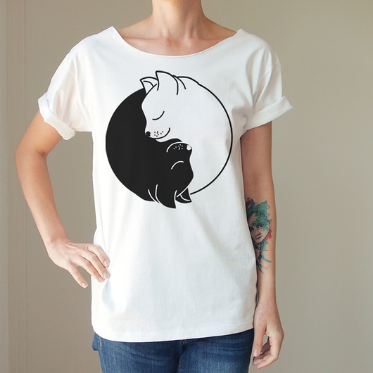 S-XXL Koty Ying Yang Oversize Biały ONE MUG A DAY