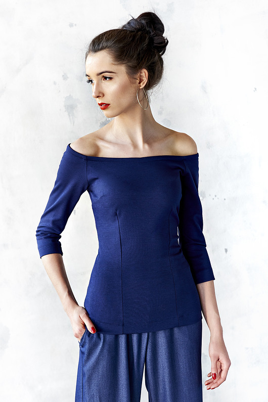 bluzki - inne Granatowa bluzka hiszpanka