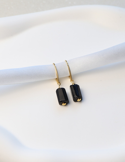 kolczyki z kamieniami Kolczyki pozłacane - Czarny Turmalin