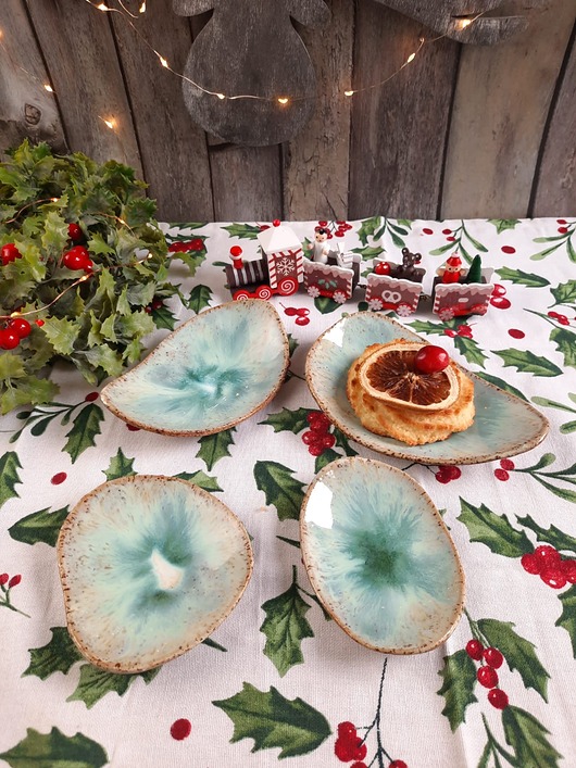 patery i talerze Zestaw małych turkusowych paterek ceramicznych. Śliczne. Polskie rękodzieło