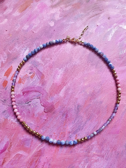 chokery Naszyjnik choker NEO ametyst, jaspis niebieski, rodonit,hematyt