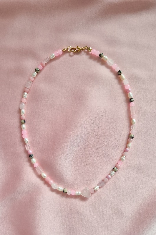 chokery Pudrowy ciapek naszyjnik choker pudrowy róż kamienie naturalne