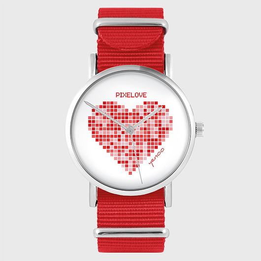 zegarki damskie Zegarek - Serce pixelove - czerwony, nato