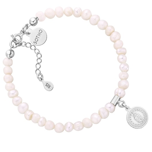 bransoletki srebrne Bransoletka z pereł naturalnych ze srebrnym medalionem