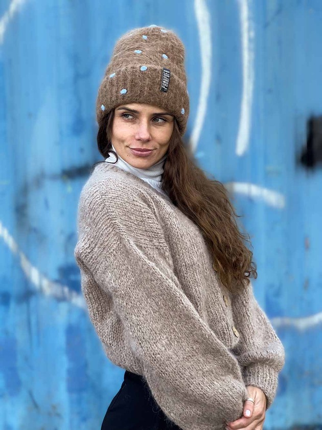 czapki damskie MOHER  MERINO czapka kropki groszki unisex