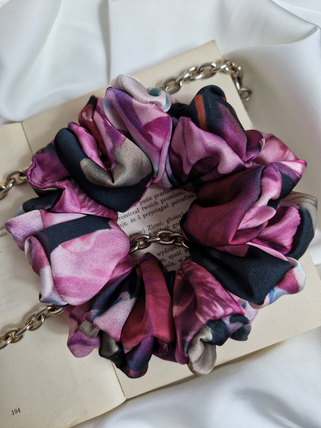 gumki do włosów Scrunchie Blossom XL - gumka do włosów satynowa fioletowa