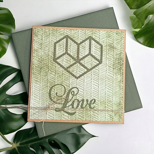 kartki scrapbooking LOVE : kartka walentynkowa ślubna, miłosna : zieleń vintage