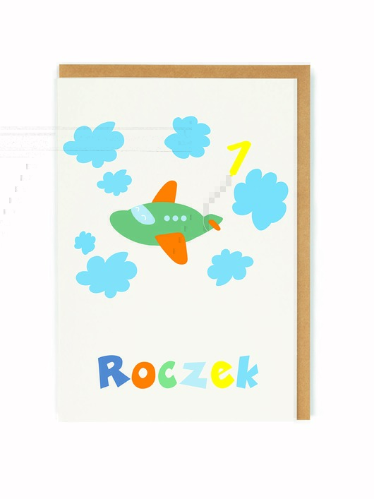 kartki, zaproszenia na chrzest Roczek / samolot