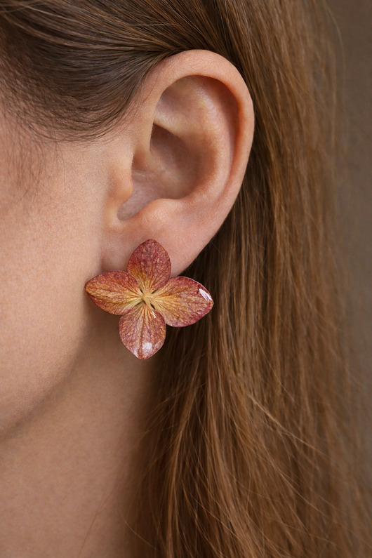 kolczyki z żywicy Kolczyki sztyfty z prawdziwej hortensji