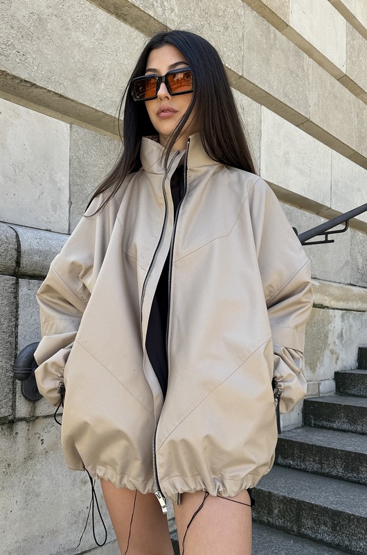 kurtki damskie Kurtka typu bomber collar z odpinanymi rękawami mocca