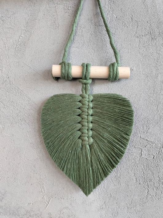 makramy Mała Makrama Liść Zielona Ozdoba Na Półkę Boho 15 cm