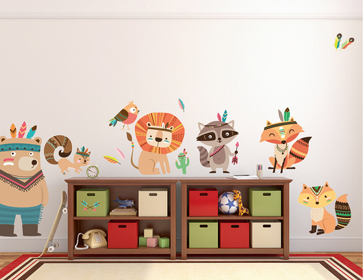 naklejki ścienne do pokoju dziecka INDIAŃSKIE INSPIRACJE - LISEK I MIŚ - naklejki