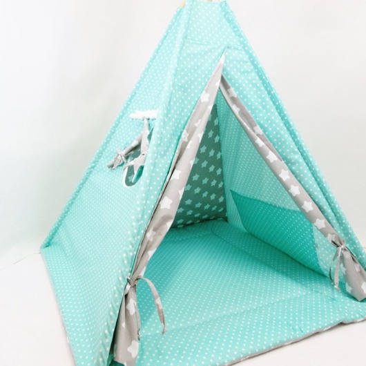 Namiot Tipi +Mata + Poduszki Miętowo Szary Enitka Sweet Baby Room