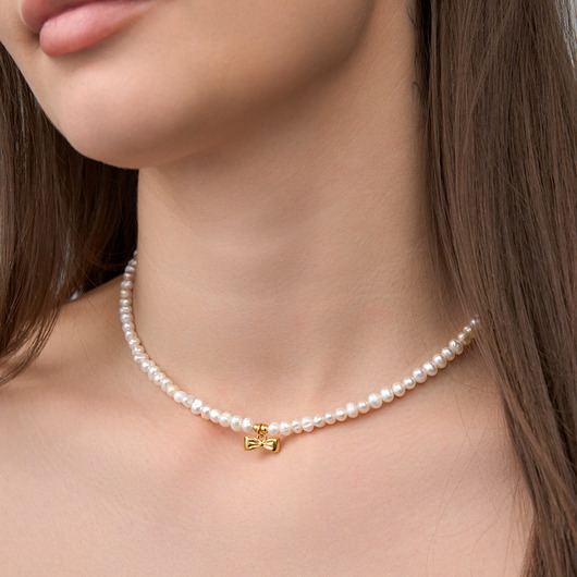 chokery Choker naszyjnik perły naturalne- srebro 925 pozłacane