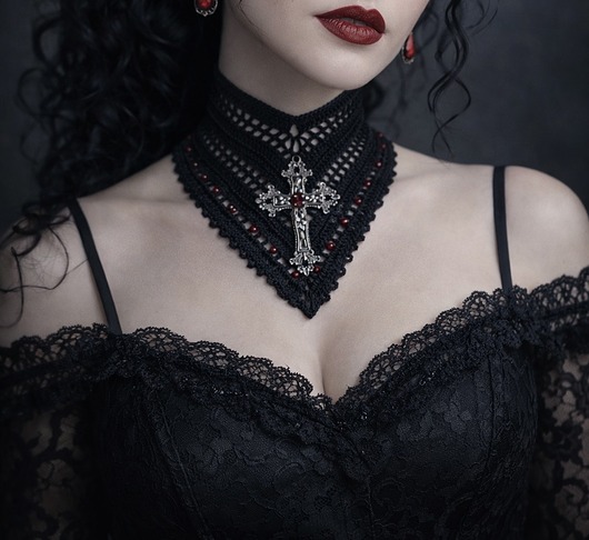 chokery Gotycki naszyjnik koronkowy z krzyżem