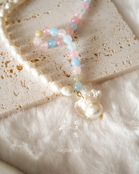 chokery Naszyjnik z perłą barokową i jadeitem tęczowym