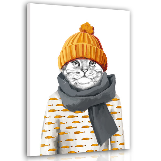 obrazy OBRAZ NA PŁÓTNIE -  Kotek w czapce 60x80