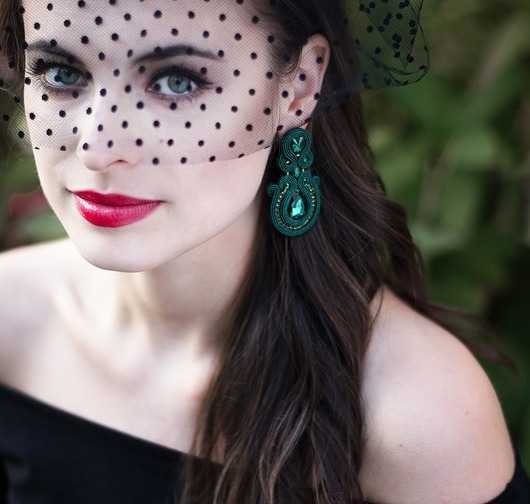 kolczyki soutache Szmaragdowe - kolczyki sutasz