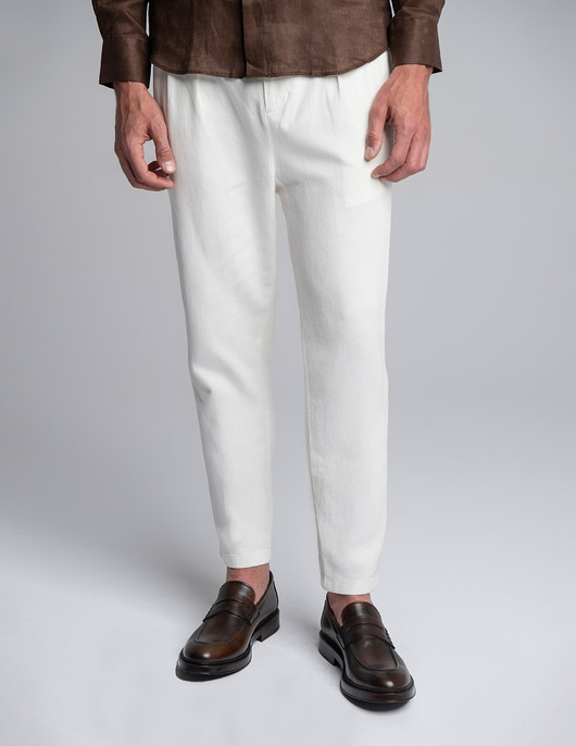 spodnie męskie Spodnie casual męskie Forli ecru relaxed fit