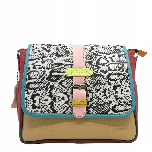 torby na ramię Torebka damska klasyczna na ramię skórzana pojemna klapka wzór OLIVKA