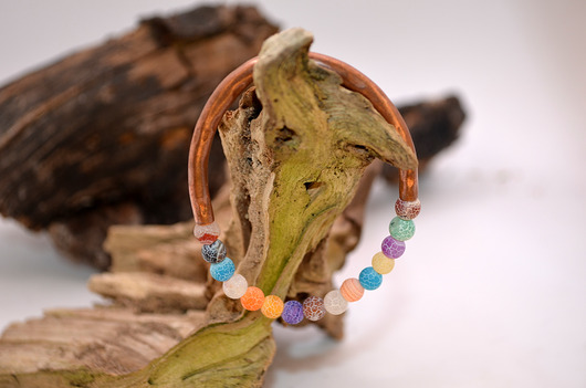bransoletki - inne Bransoletka miedziana handmade z koralikami: agat
