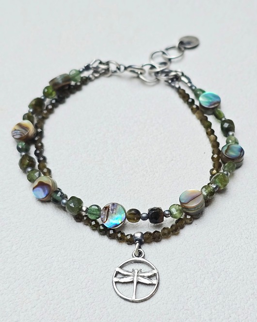 bransoletki z kamieni naturalnych Podwójna Bransoletka Połyskująca Ważka Srebro