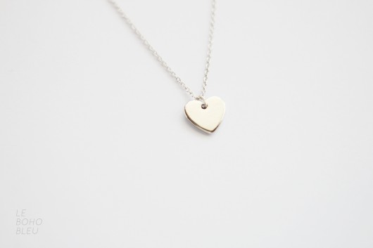 Rhodium Plated Thin Heart Necklace Le Boho Bleu