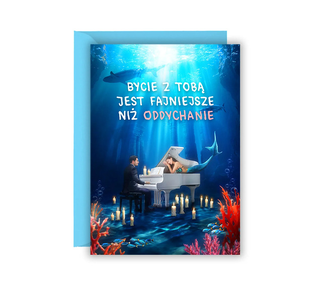 kartki okolicznościowe - wydruki Kartka miłosna "Bycie z Tobą jest fajniejsze niż oddychanie" Ocean, Syrenka