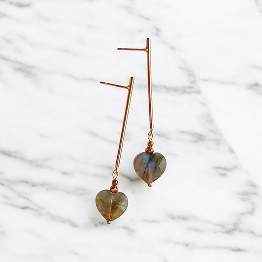 kolczyki z kamieniami Kolczyki serduszka : LABRADORYT : długie: wyjątkowy prezent