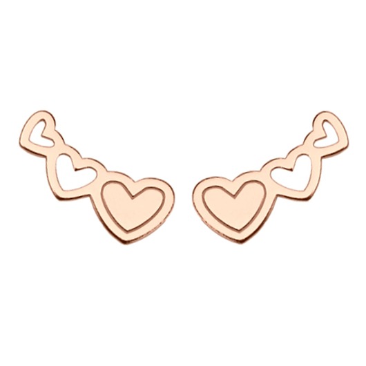 kolczyki srebrne Kolczyki trzy serduszka z różowego złota