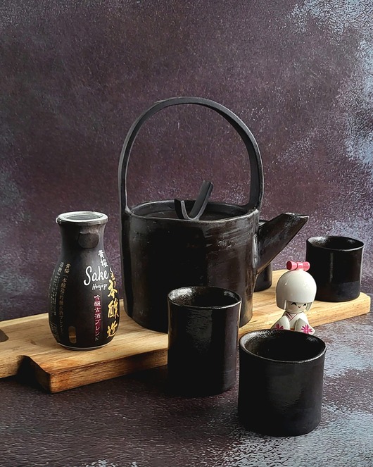 czajniki i dzbanki Piękny ceramiczny imbryk i 4 czarki zestaw dla 4 osób. Polskie rękodzieło