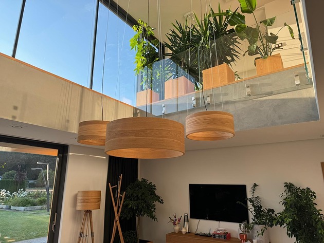 lampy wiszące Lampa wisząca LEEA - HANGING OAK 80 cm. Klosz fornir dąb.