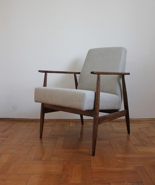 fotele Fotel Lisek PRL, Typ 300-190, Po renowacji, Vintage, Włoska tkanina- jodełka