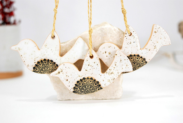 3 ceramiczne ozdoby wiszące - ptaszki 10FingersArt