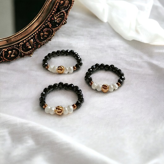 pierścionki elastyczne Pierścionek elastyczny: turmalin, perły