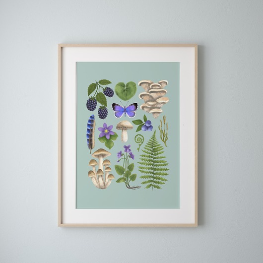 plakaty Plakat "Runo Leśne" miętowe tło 30x40cm