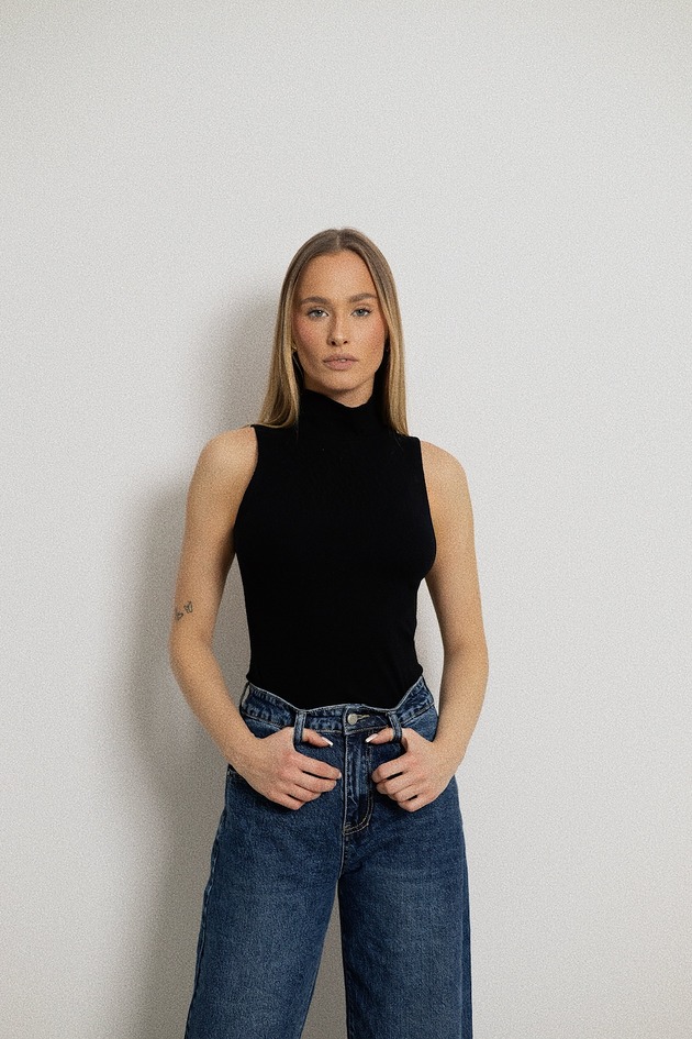 bluzki z długim rękawem damskie Prążkowany bezrękawnik z golfem 