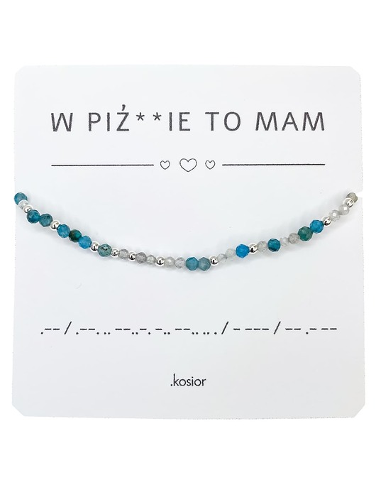 bransoletki na sznurku Bransoletka prezent - W PIŹDZIE TO MAM - Labradoryt, Apatyt, Hematyt