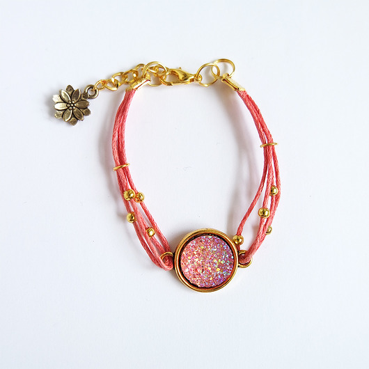 bransoletki ze szkła Bransoletka - Druzy różowe - malinowa, złota