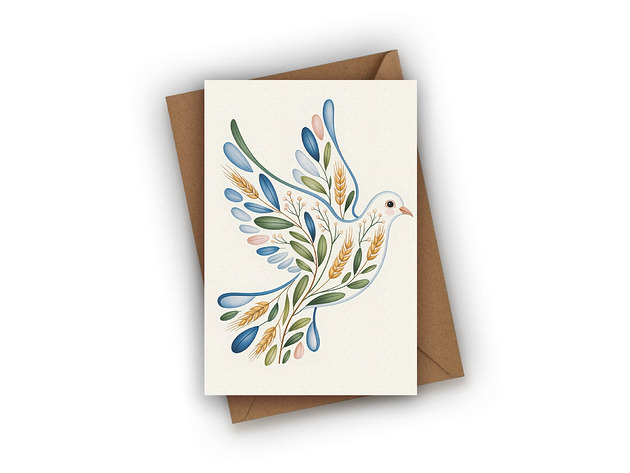 kartki okolicznościowe - wydruki Kartka z Gołębiem- na Chrzest Święty, Komunię, Bierzmowanie