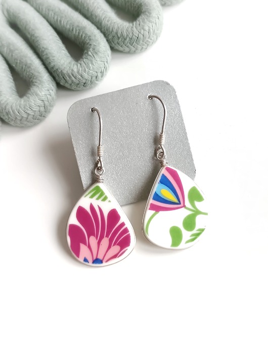 kolczyki ceramiczne Kolczyki ceramiczne w łowickie wzory