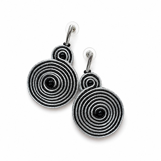 kolczyki soutache Czarno- srebrne spirale kolczyki soutache