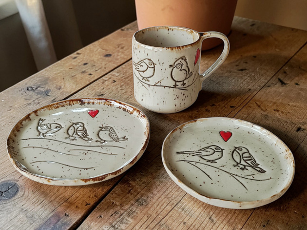 kubki Kubek z talerzykami,,Ptaszki,,