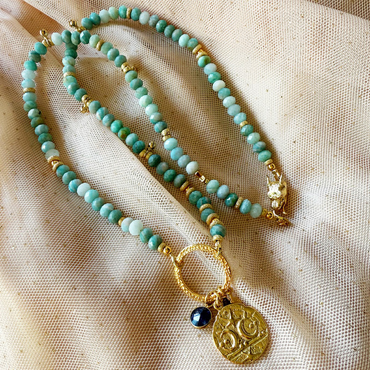 korale SZEPT SMOKA, Naszyjnik choker z Amazonit granat