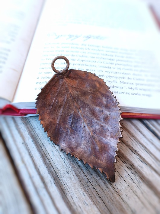 wisiory Liść brzozy wisior miedziany duży VIII